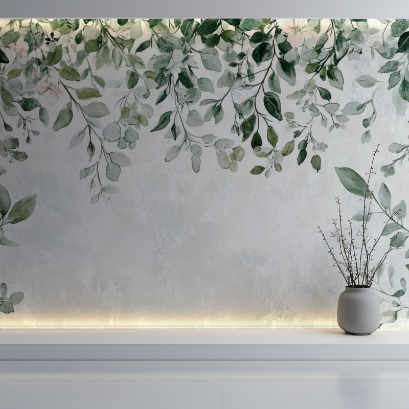 Botanical wall mural bringing outdoor freshness to dining room walls