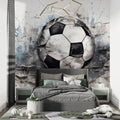 3D Football Wallpaper in modern game room showing breaking wall effect with dramatic lighting