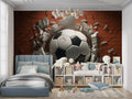Modern 3D football wallpaper in stylish teen bedroom showing geometric white design