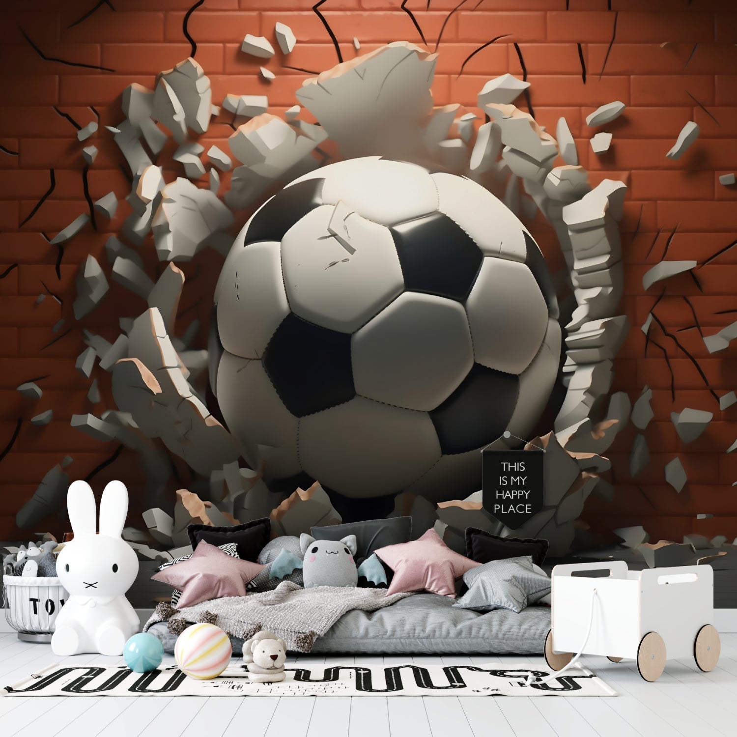 Geometric football wallpaper bringing modern style to home gym area