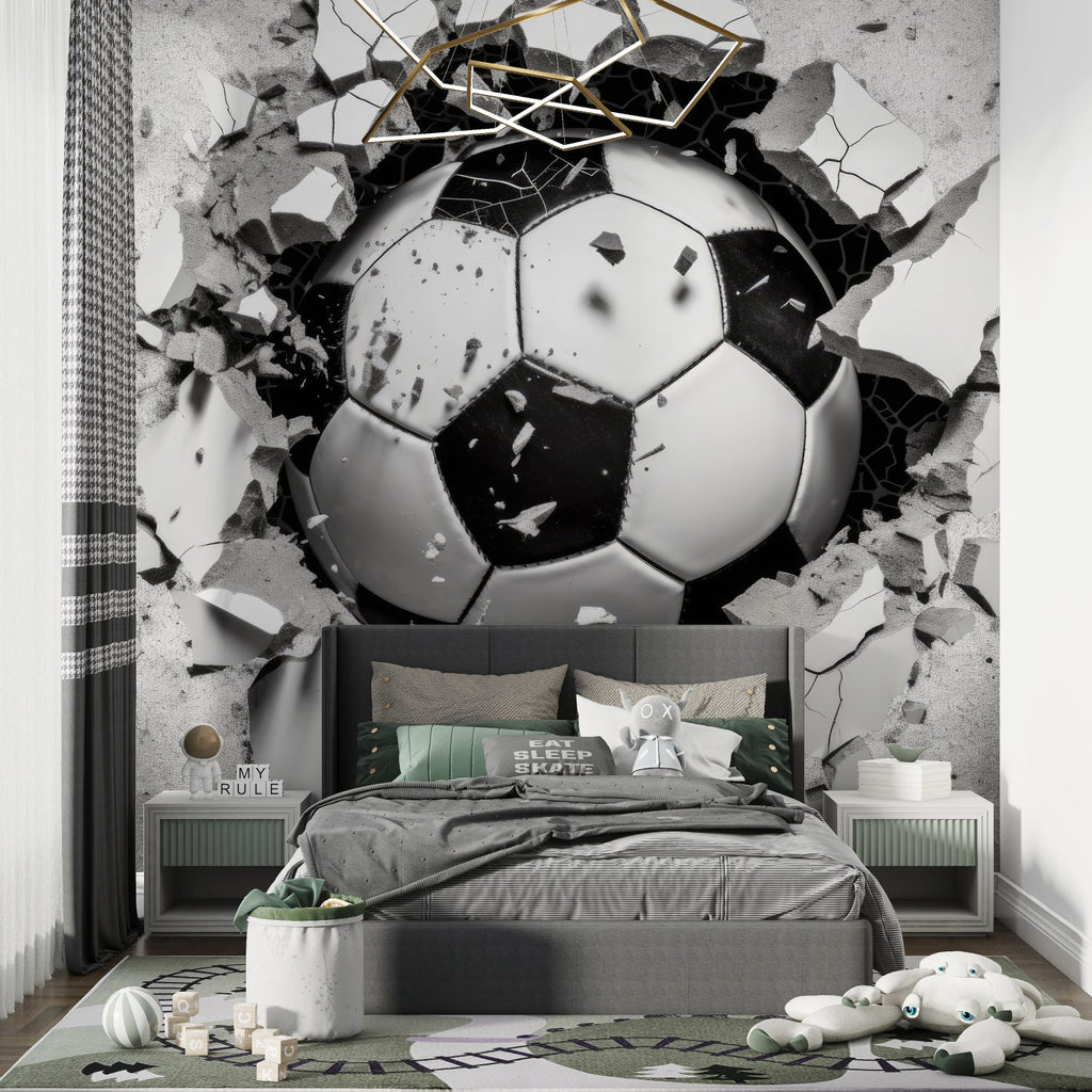 3D football mural bringing energy to sports bar interior