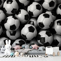 3D Soccer Ball wallpaper creating dynamic impact in modern teen bedroom with gaming setup