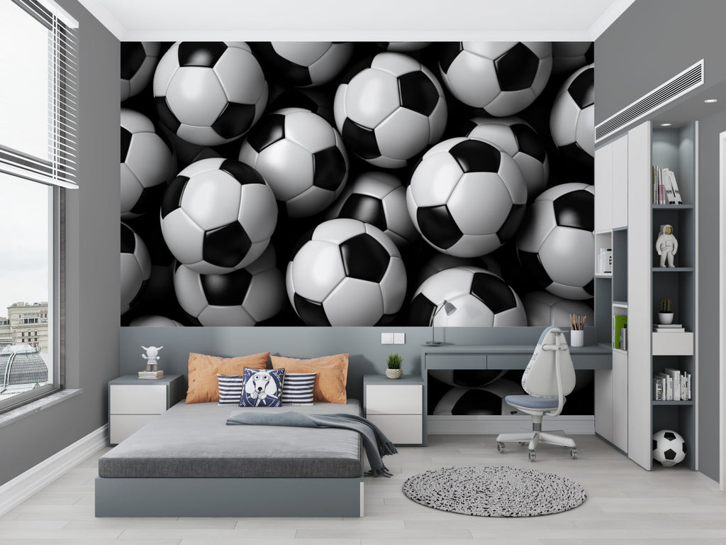Football theme mural wallpaper installed in stylish game room with pool table
