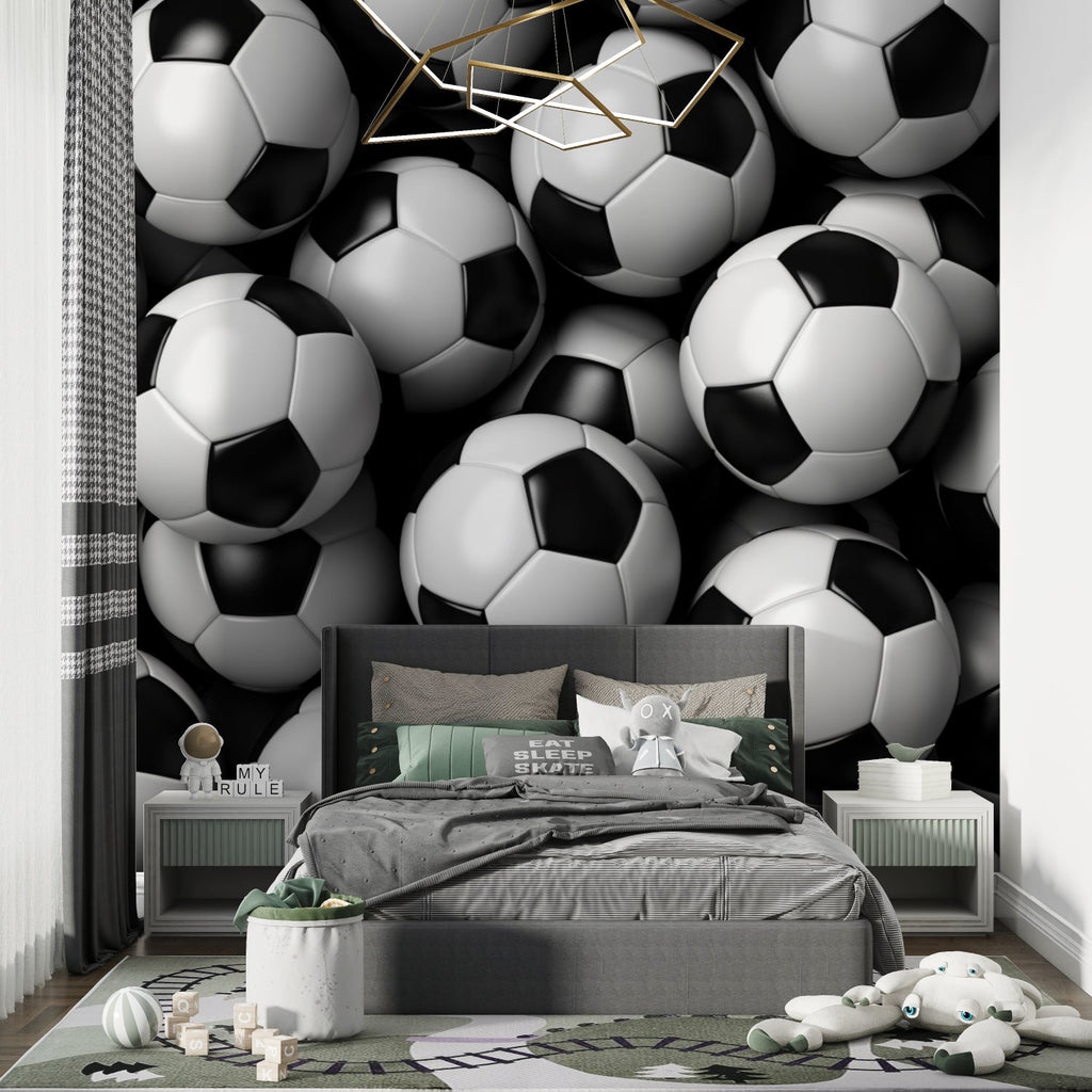 Black and white football wallpaper transforming home gym space