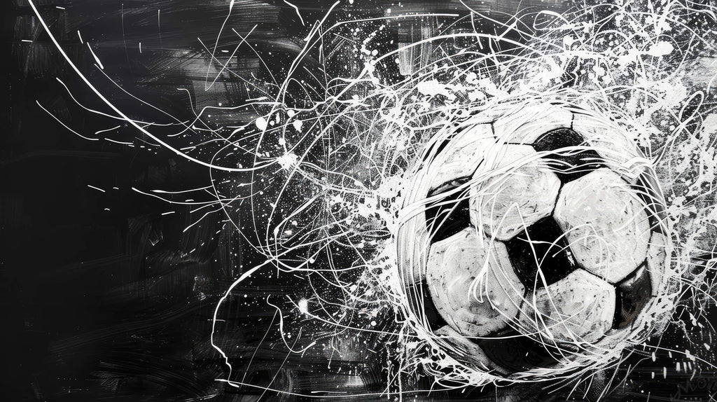 Design file showing detailed black and white football pattern with dynamic movement