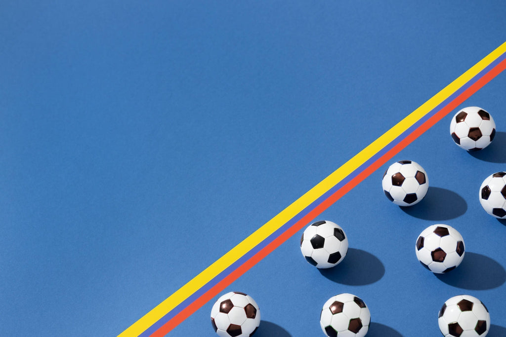 Design file of football pattern with blue background and rainbow lines
