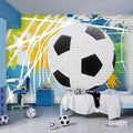 Football wall mural in modern teenage bedroom showing dynamic soccer ball design