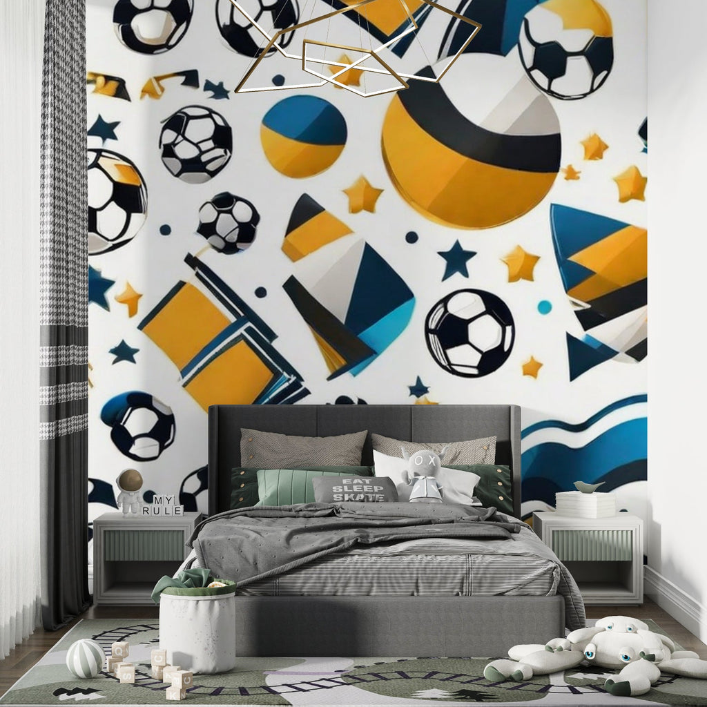 Soccer wall mural bringing modern style to recreation room