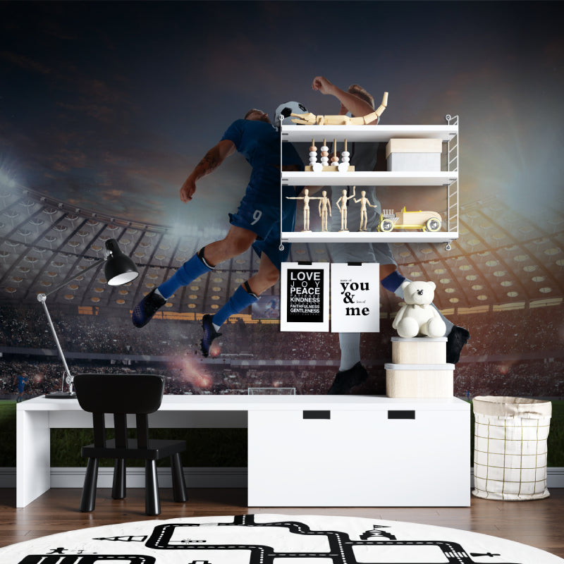 Soccer stadium mural bringing sports action to teen bedroom walls