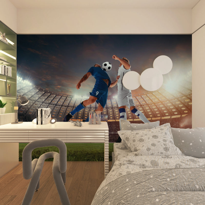 Football action wallpaper transforming home gym into stadium experience