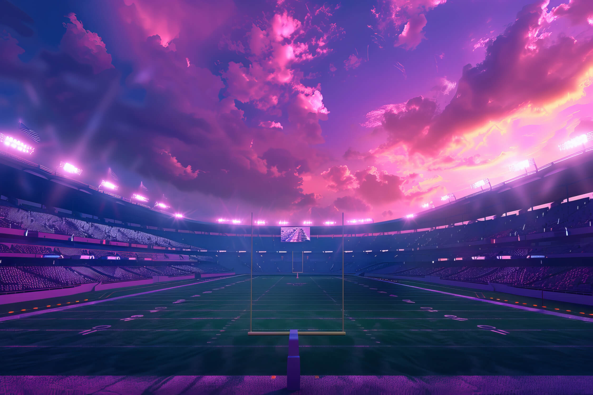 Football stadium design file showing detailed purple sunset sky pattern