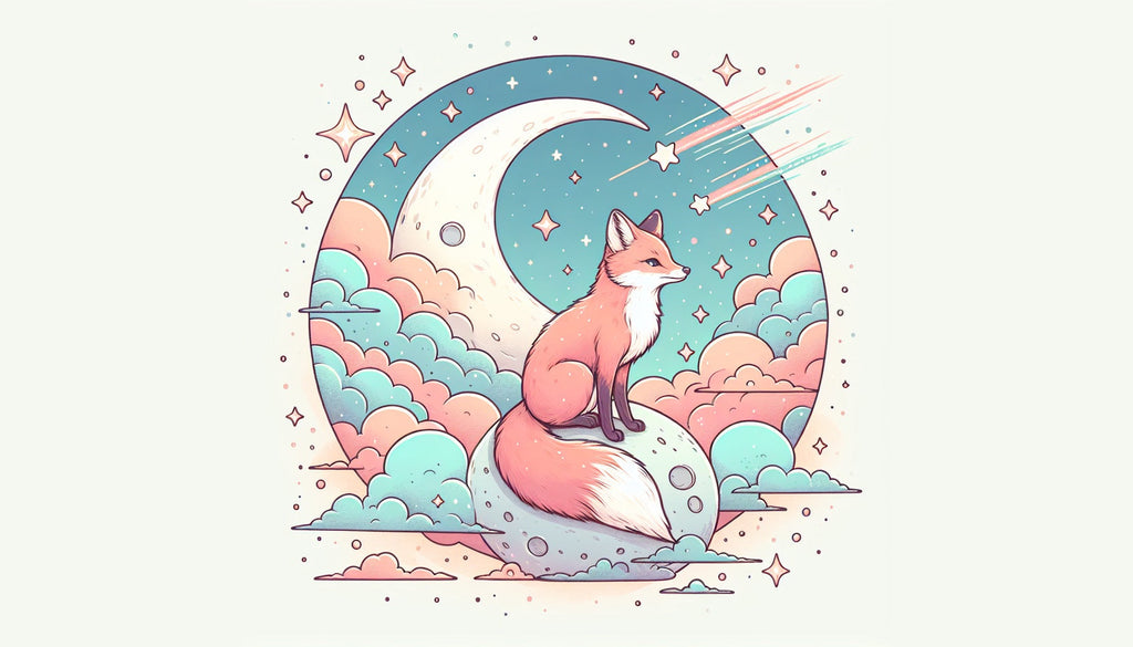 Forest animal wallpaper design file showing dreamy fox on moon with twinkling stars pattern
