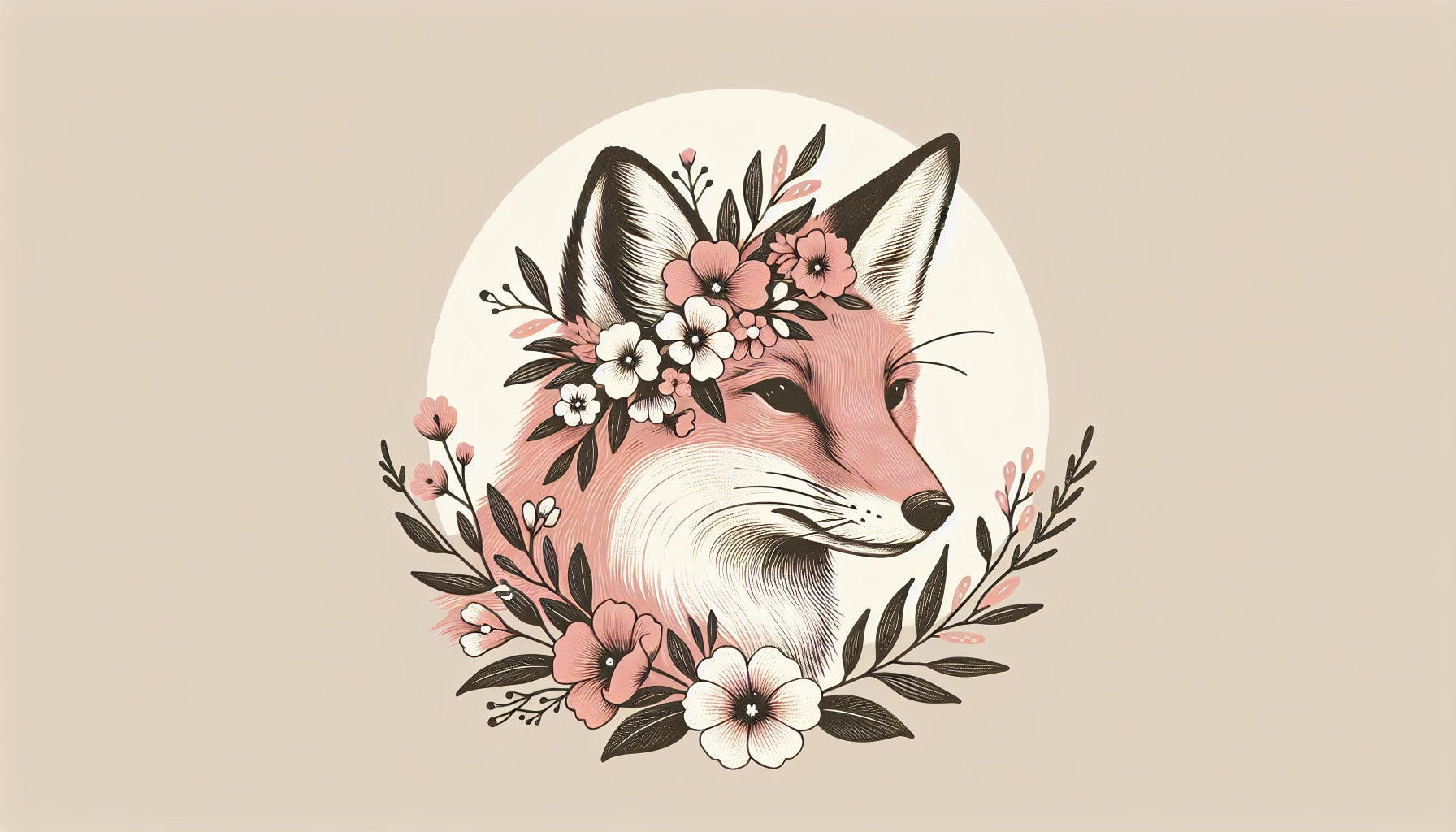 Forest Animal Wallpaper design file showing detailed pink fox illustration with delicate floral crown pattern