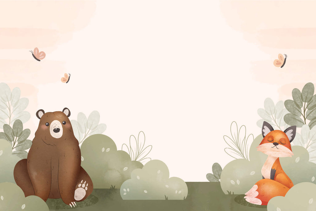 Forest Animals Wallpaper design file showing bear and fox pattern with soft watercolor effects