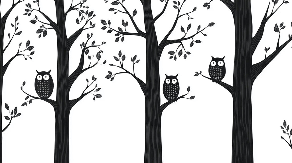 Design file showing intricate black and white owl and tree pattern