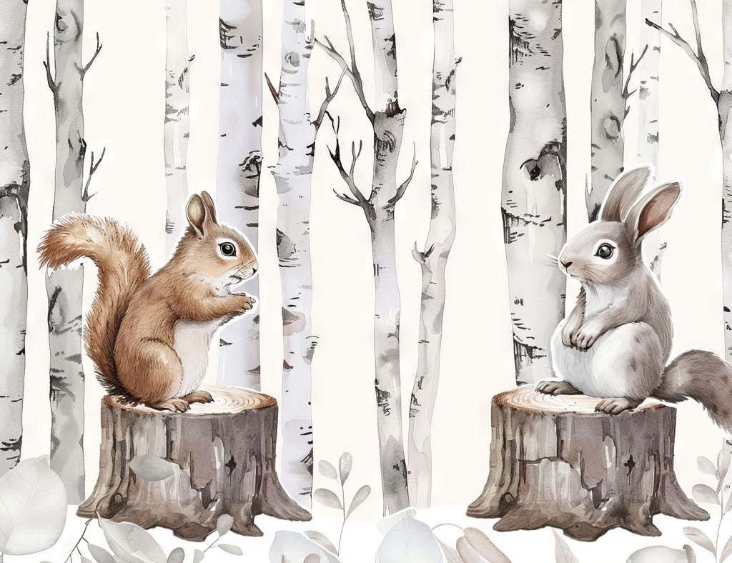 Forest Animals Wallpaper design file showing detailed woodland scene with birch trees