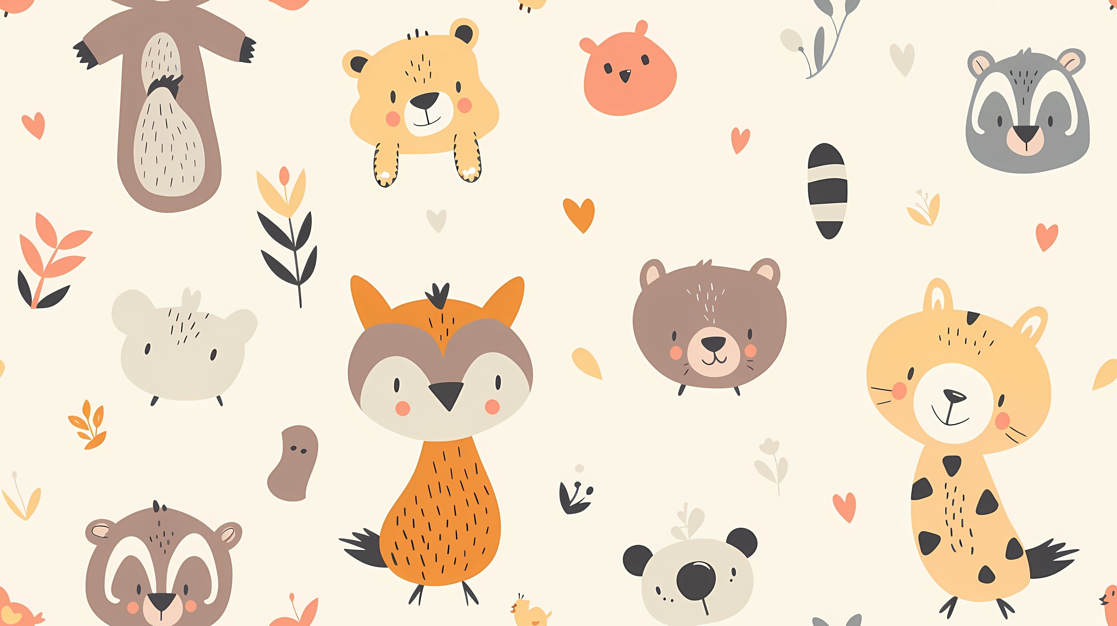 Design file of cute forest animals pattern with fox and bear characters