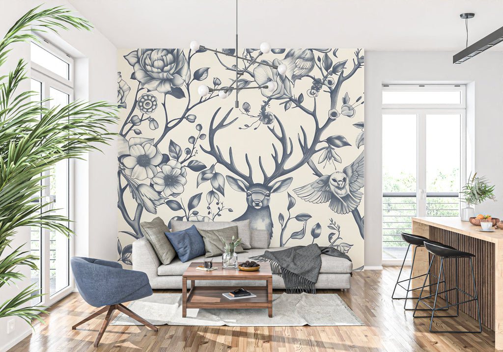 Forest Mural displayed in nursery with soft lighting and wooden accents