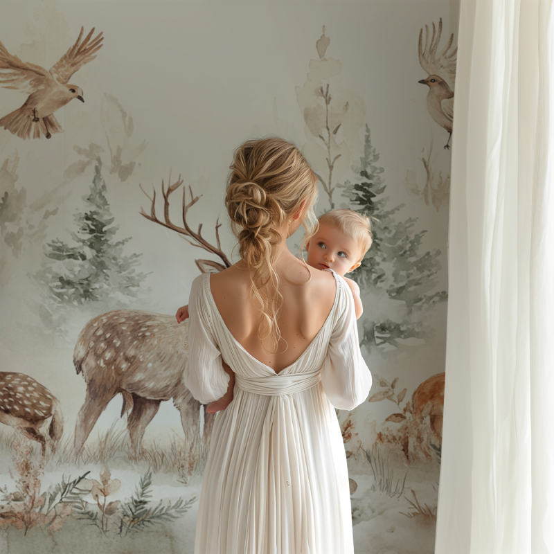 Woodland Scene Wallpaper brightening peaceful baby room