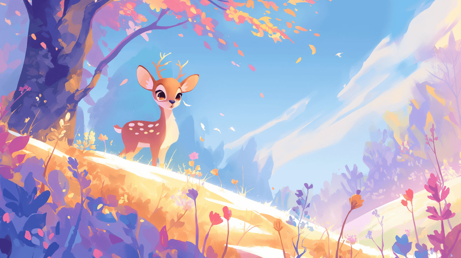 Forest Animals Wallpaper showcased in a cozy nursery setting, featuring a gentle deer amid autumn colors