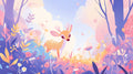Forest Animals Wallpaper creating a magical atmosphere in a cozy nursery with soft pastel colors and enchanted deer design