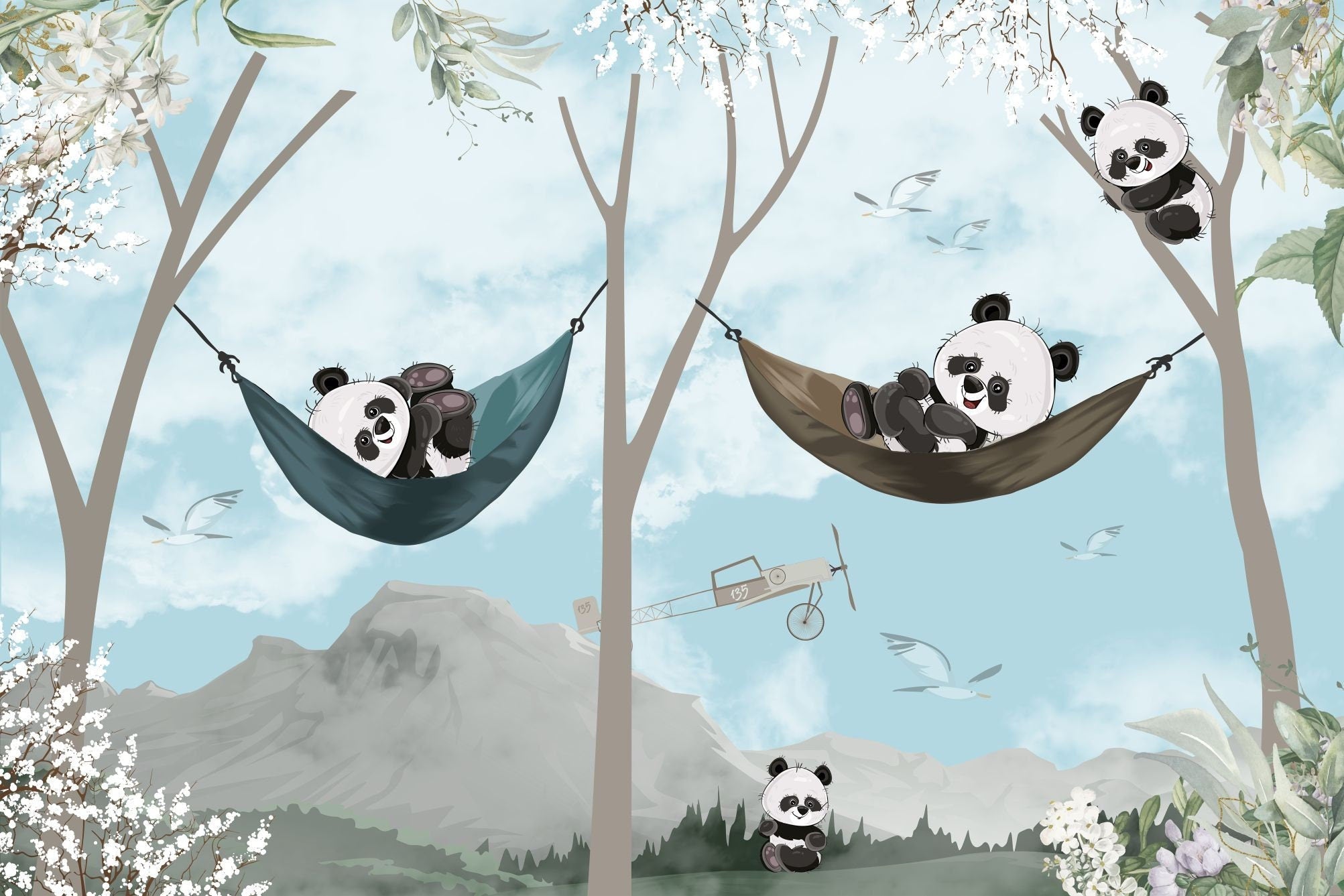 Forest animals wallpaper design file showing detailed woodland creatures and gentle deer illustration