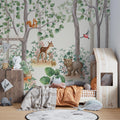 Forest Animals Wallpaper creating a cozy reading nook in a modern nursery with natural lighting