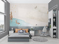 Forest Animals Wallpaper in modern nursery, showing golden deer and mountains creating a calm, nature-inspired space