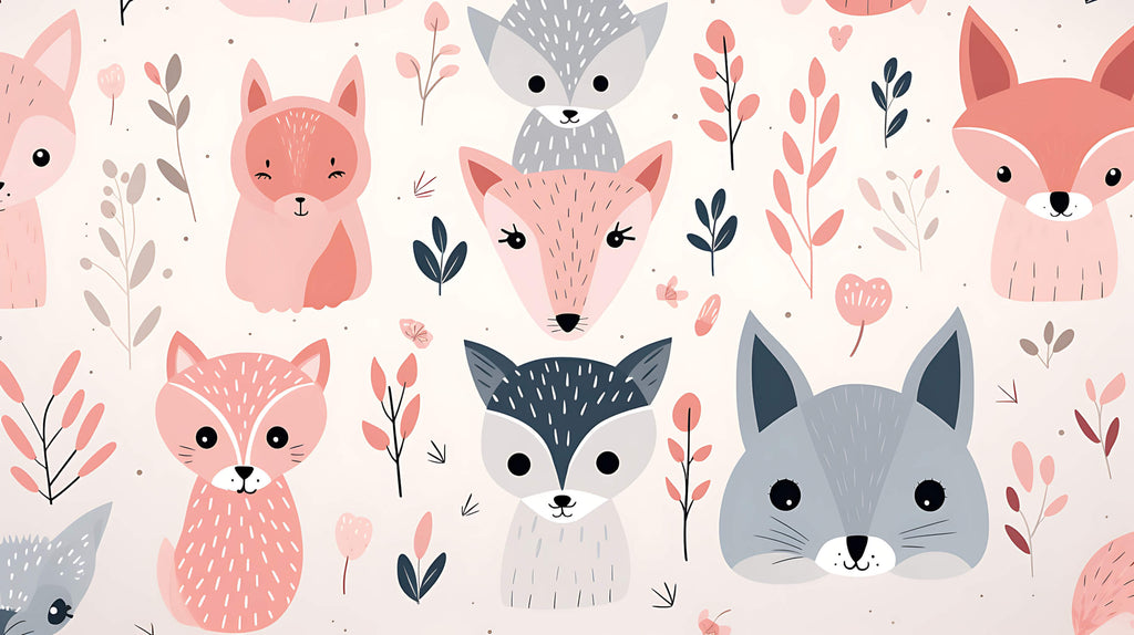Pink fox pattern design file with detailed woodland animals and floral elements