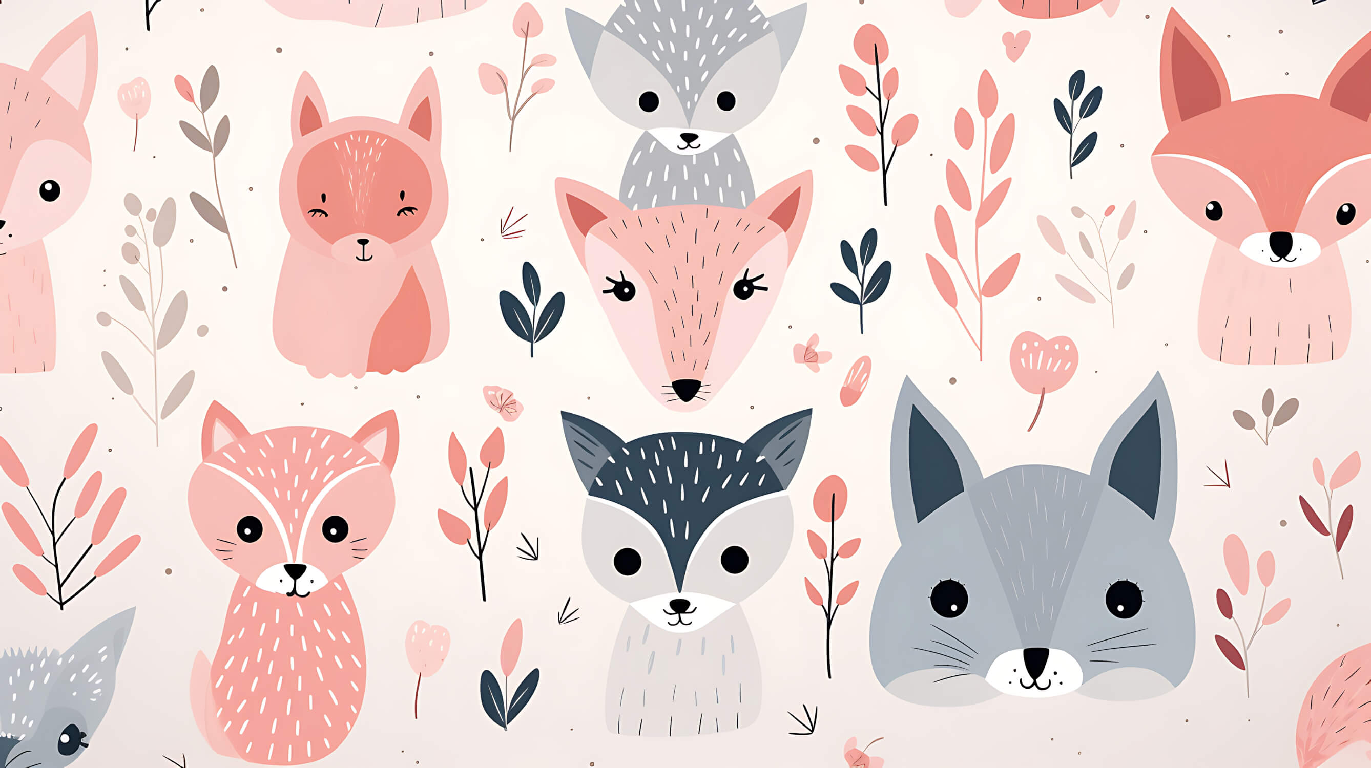 Pink fox pattern design file with detailed woodland animals and floral elements