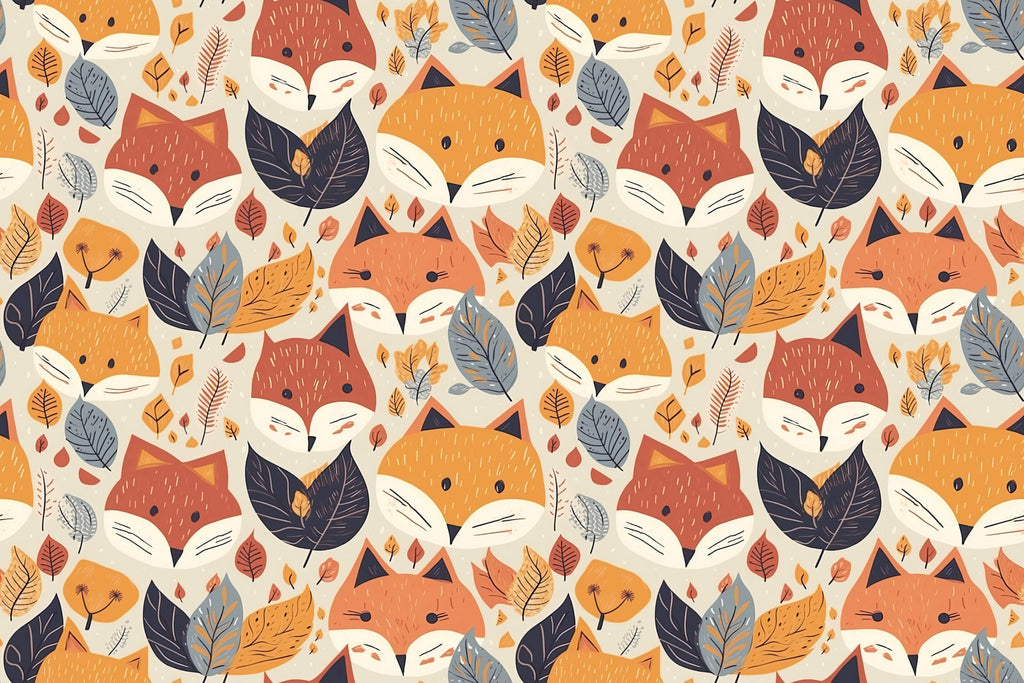 Fox Pattern Wallpaper design file showing full repeat pattern with autumn leaves