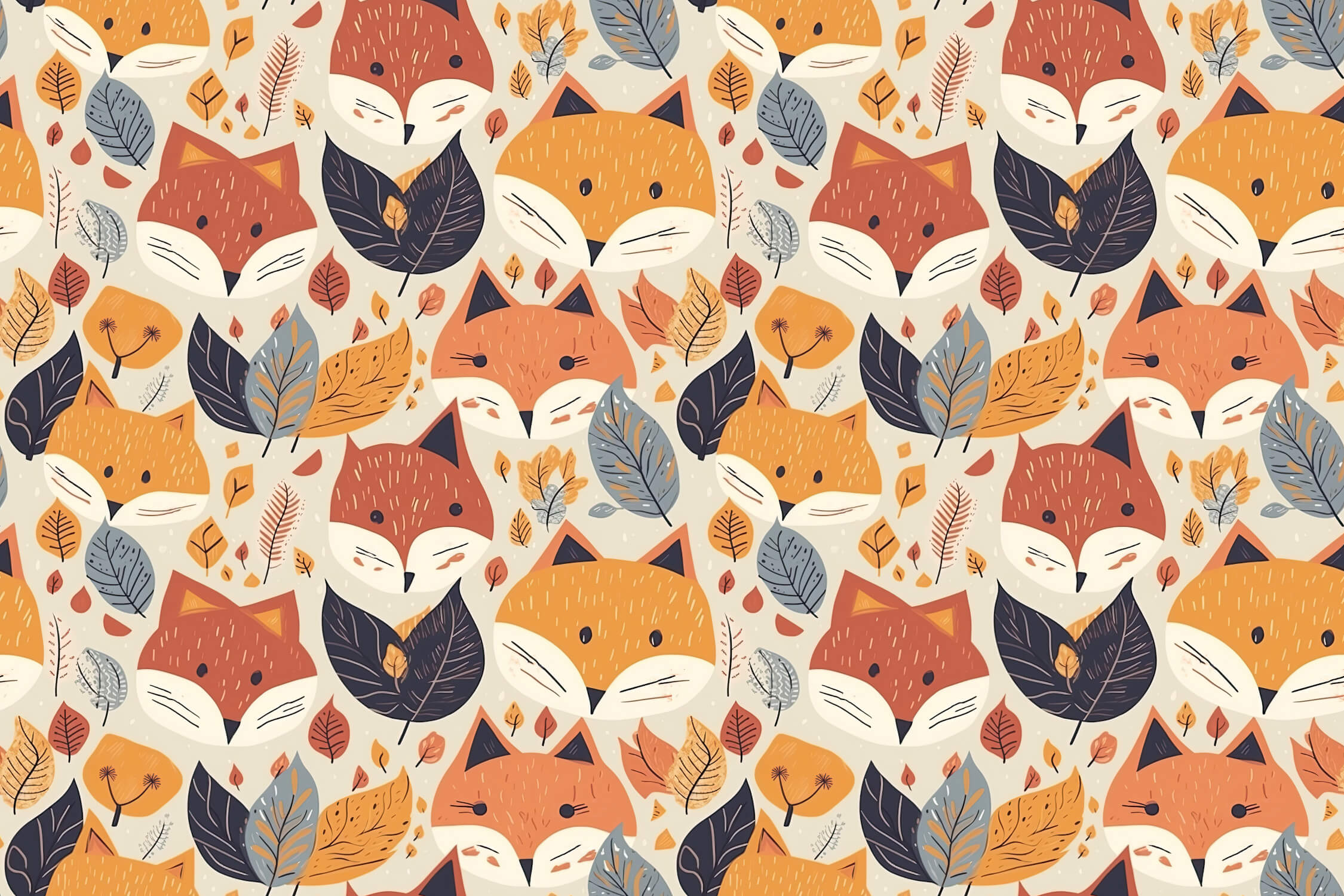 Fox Pattern Wallpaper design file showing full repeat pattern with autumn leaves
