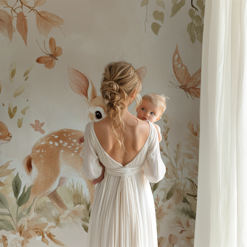 Forest animals mural adding charm to minimal Scandinavian kids room