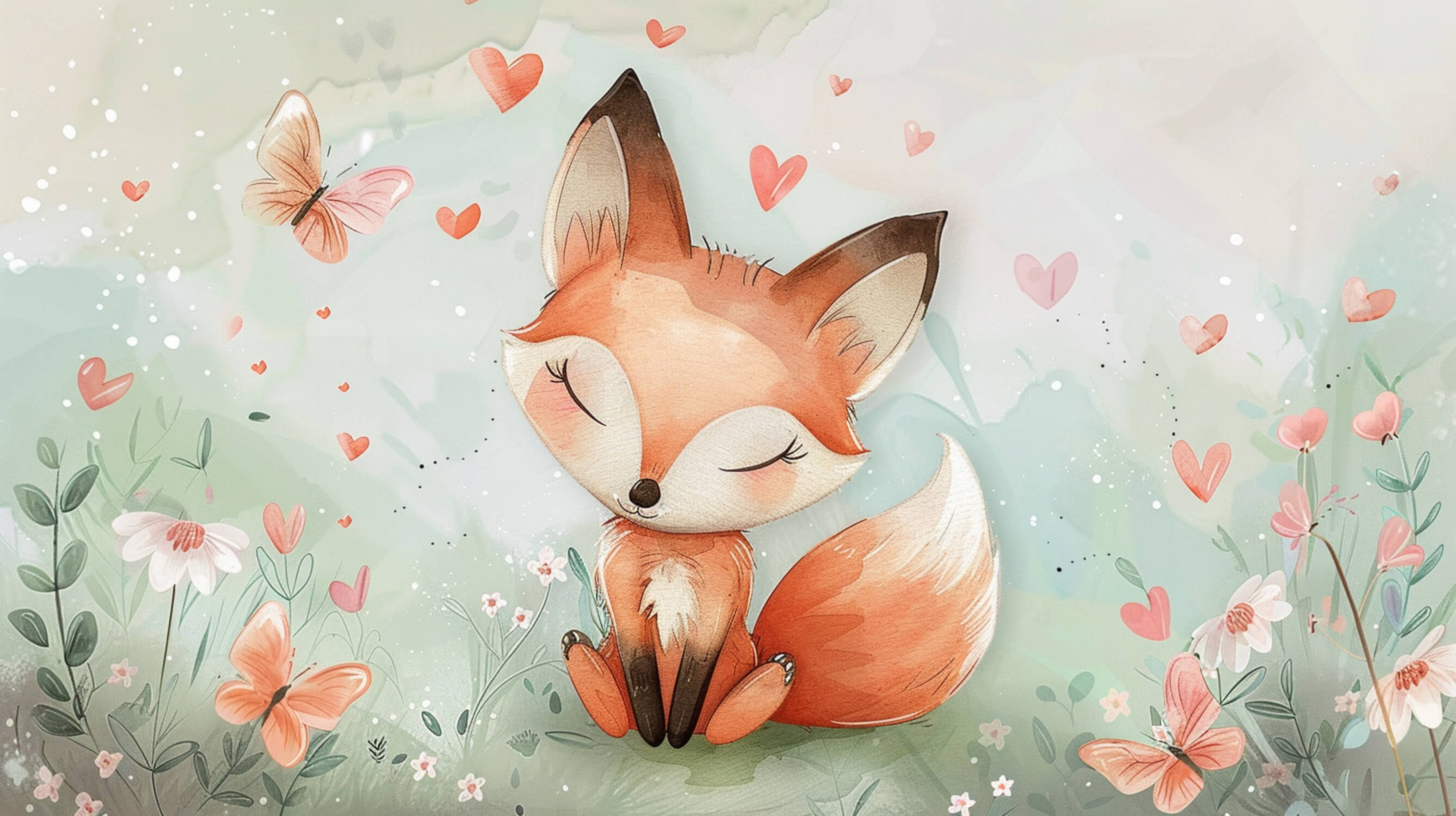 Sweet fox and butterflies design file showing full pattern with watercolor details
