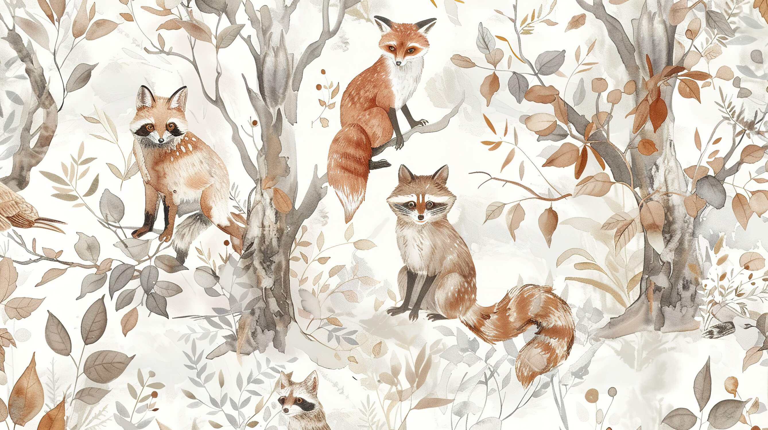 Watercolor Forest Animals design file showing detailed fox and raccoon pattern