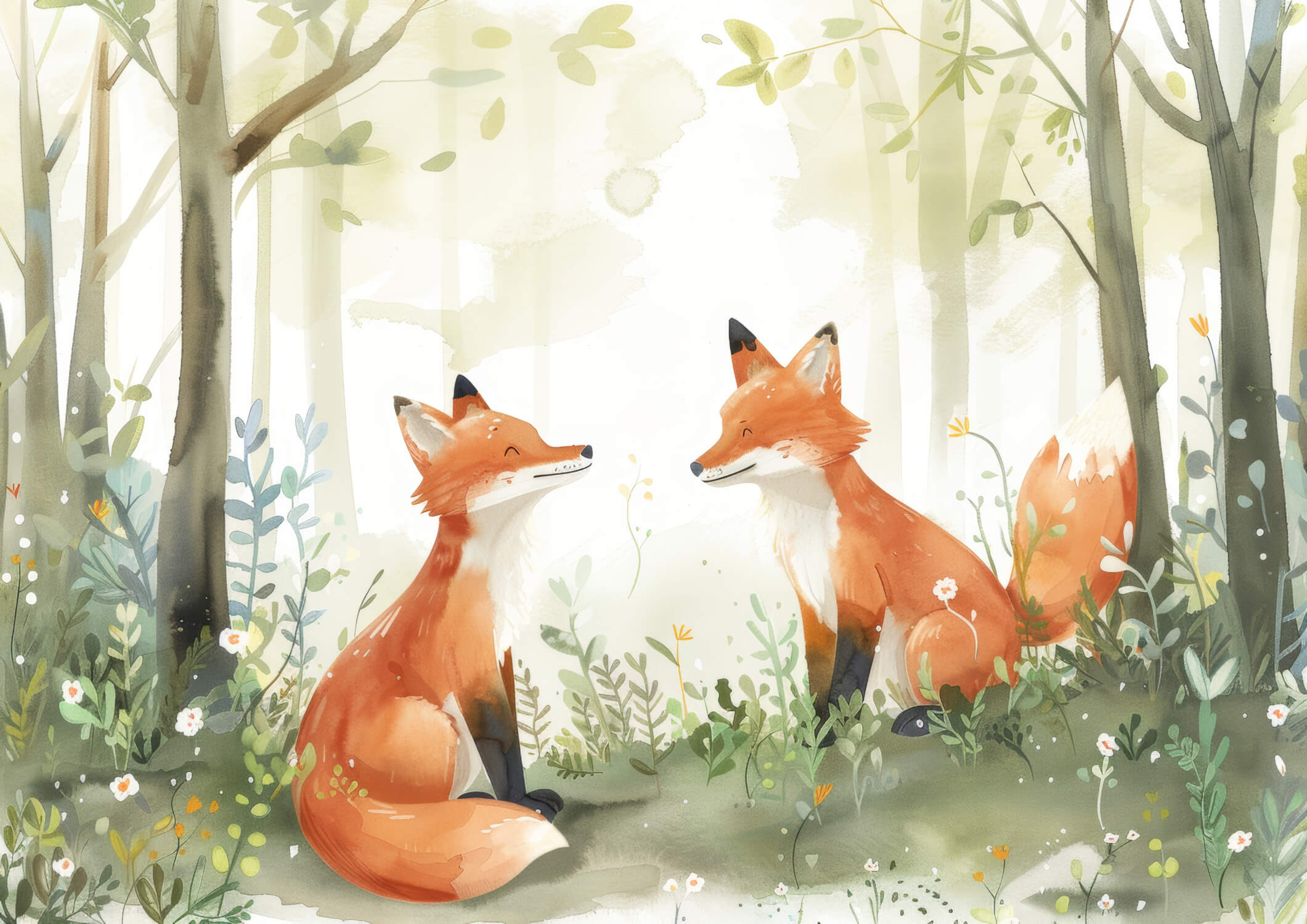 Forest animal wallpaper design file showing detailed fox illustration and misty woodland pattern
