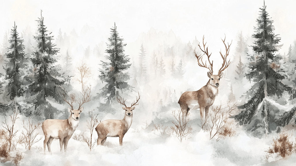 Design file of deer and pine trees pattern showing full winter forest scene detail
