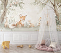 Forest animals wallpaper creating a cozy atmosphere in a modern nursery with natural light