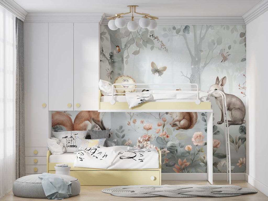Forest Friends Wallpaper in playroom showing full wall application
