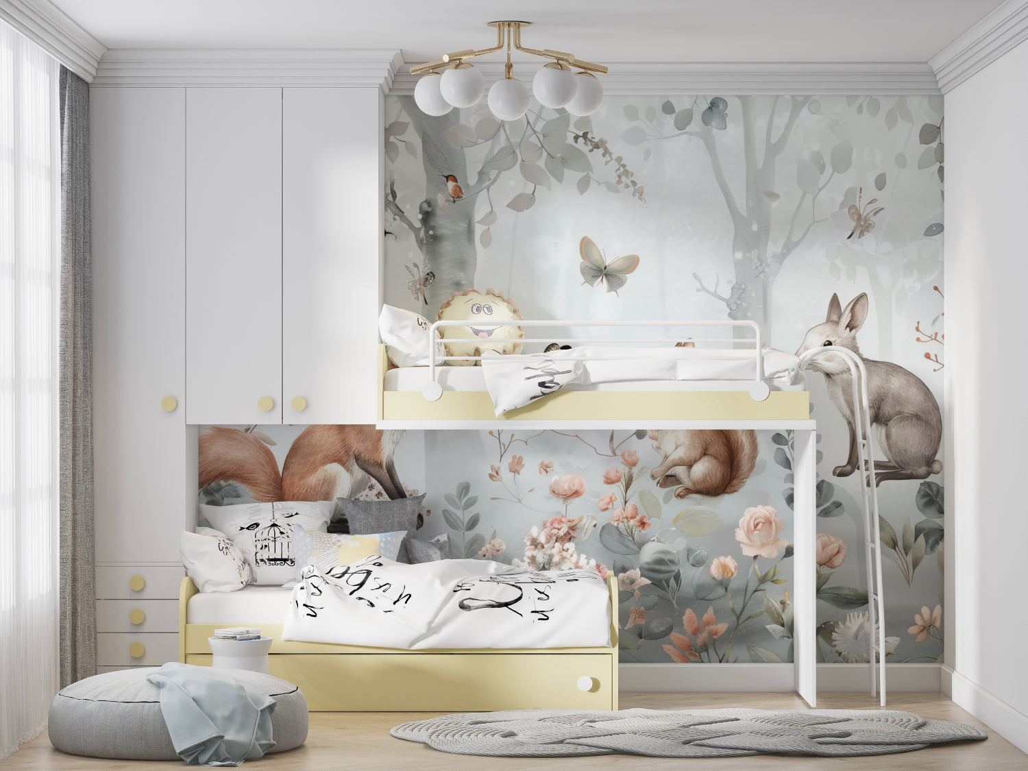 Forest Friends Wallpaper in playroom showing full wall application