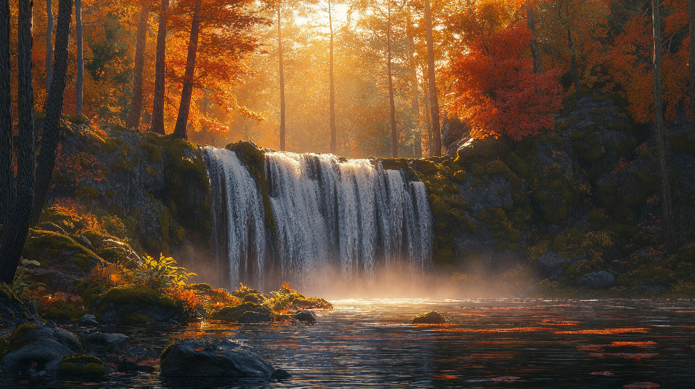 Forest waterfall wallpaper design file showing detailed autumn colors and cascading water pattern