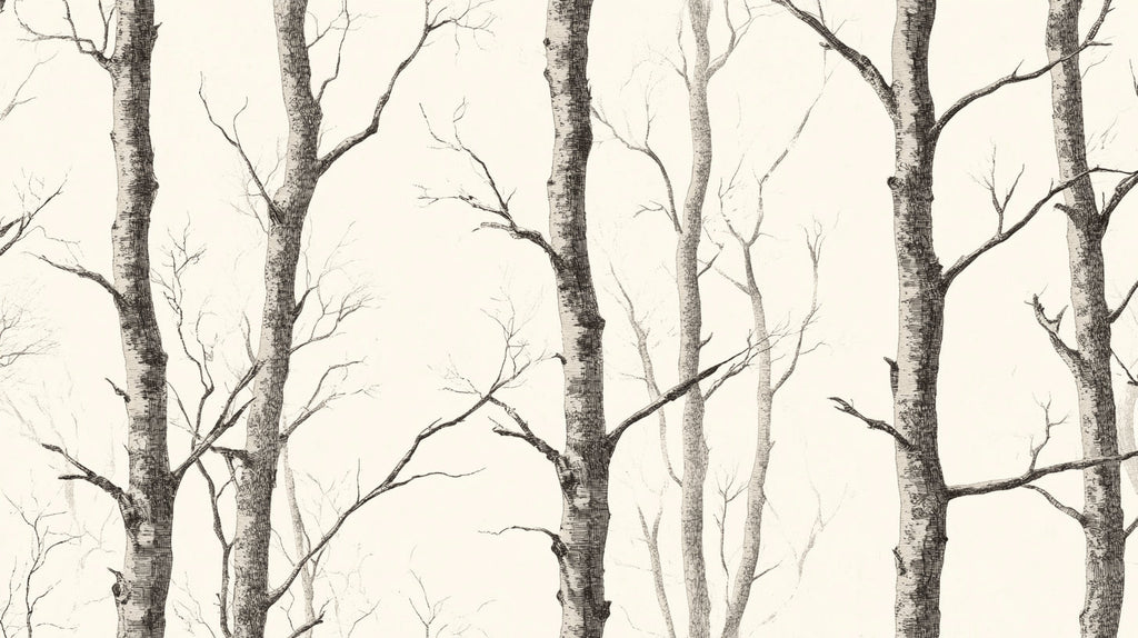 Black and white birch forest design file showing full pattern and texture
