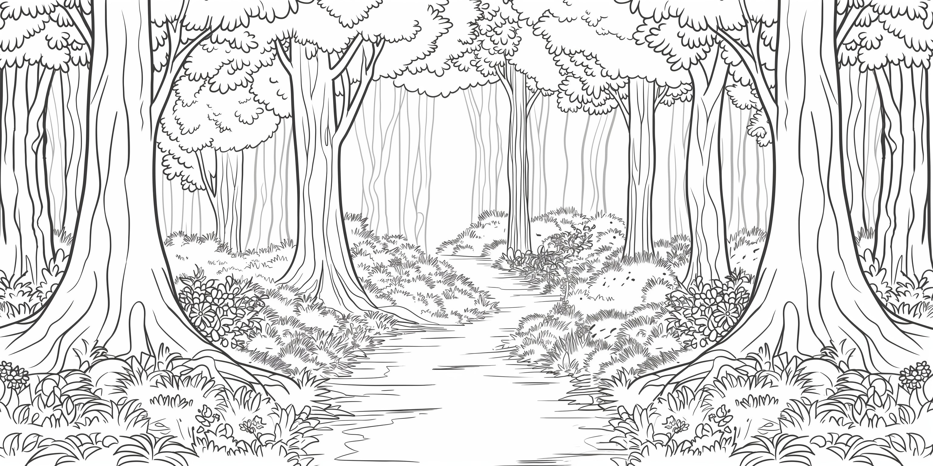 Forest path wallpaper design file showing intricate black and white line art detail