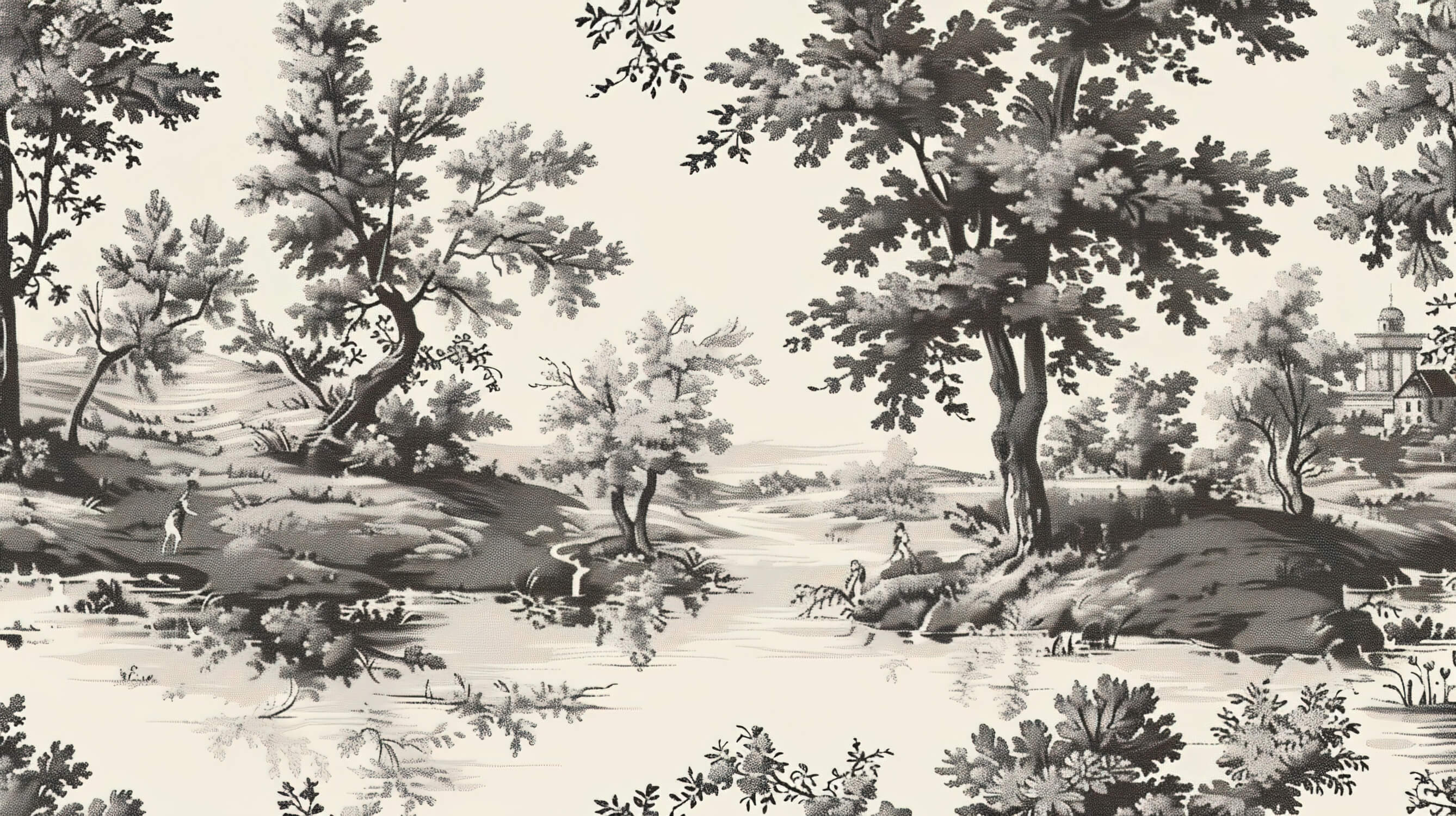 Black and white forest landscape design file showing full pattern detail