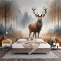 Forest deer wallpaper creating a peaceful atmosphere in a modern living room with natural light