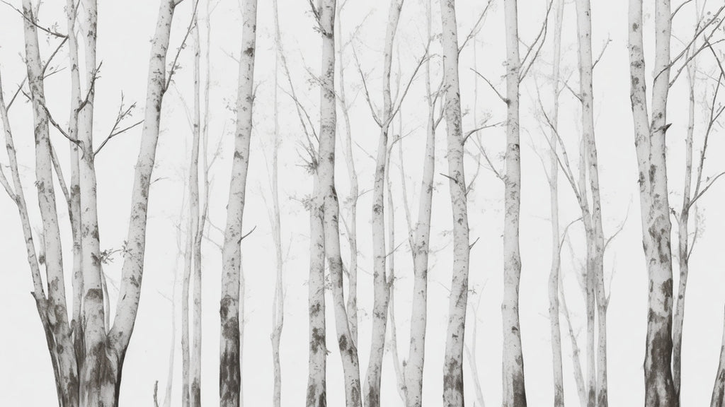 Birch Tree Forest Wallpaper design file showing detailed minimalist pattern with soft grey background