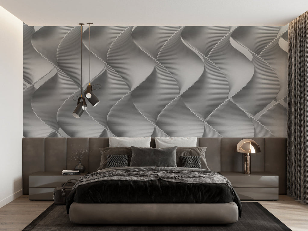 Forest wallpaper creating depth in hallway with pine trees and autumn colors