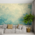Forest mural wallpaper creating depth in modern living room with natural light