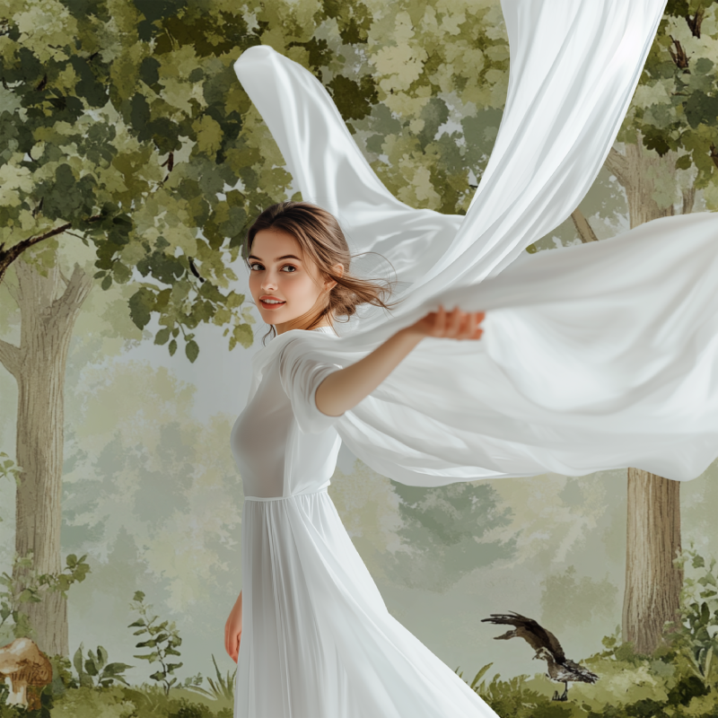 Forest scene wallpaper creating calm atmosphere in meditation room