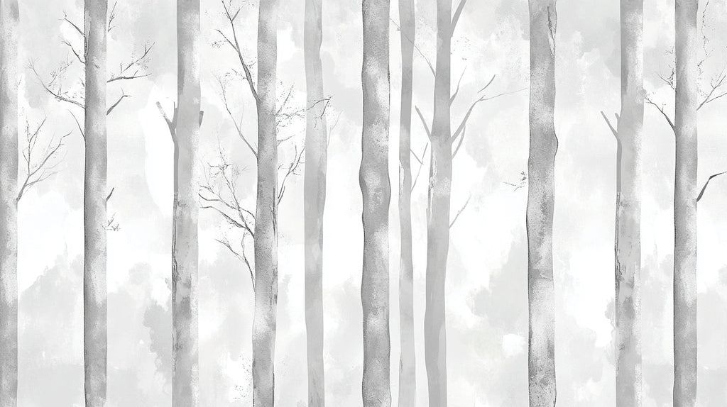 Design file showing detailed misty forest pattern with tree silhouettes on grey background
